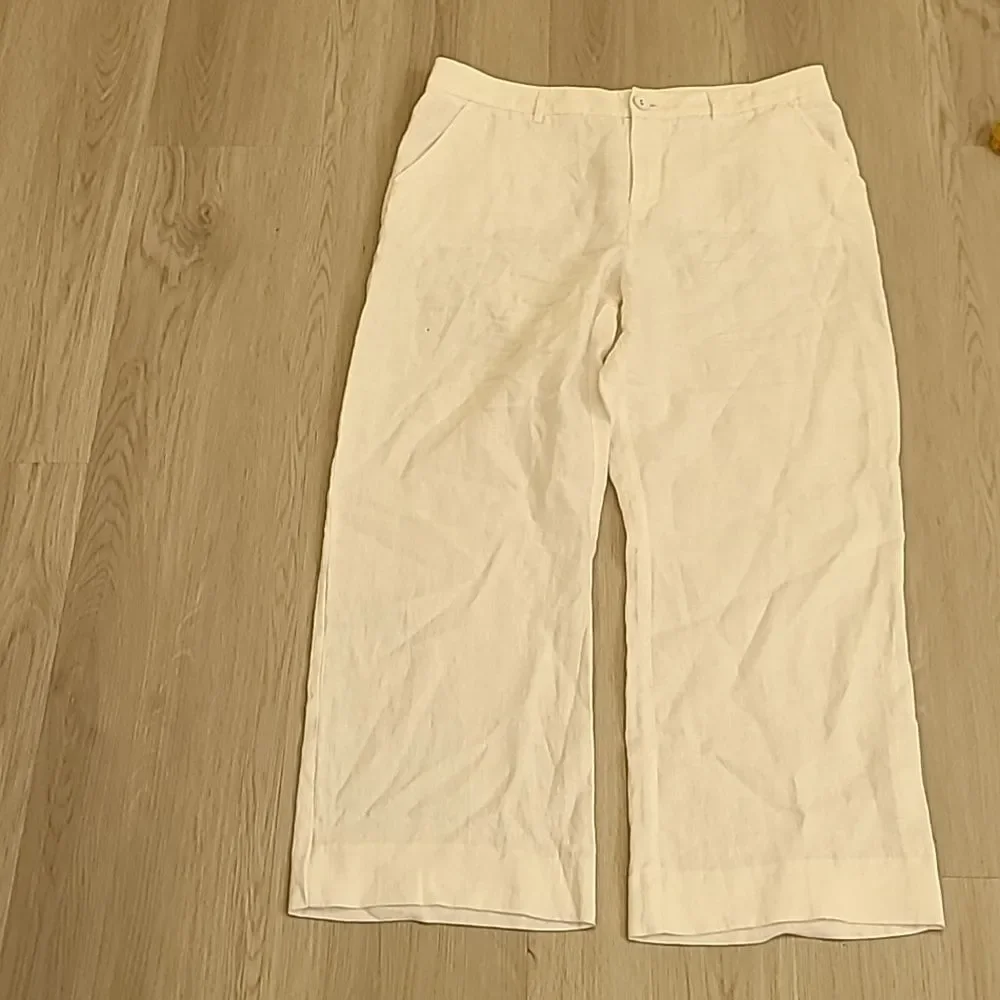 Garnet Hill 100% Linen Pants Wide Leg White 12 Summer Flowy Beachy Breathable - Picture 7 of 9